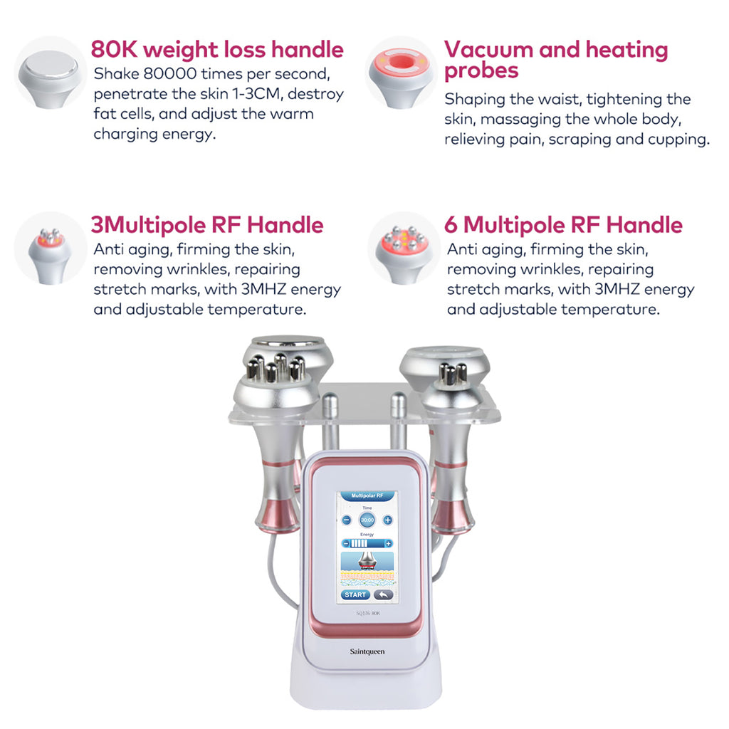 SQ176A Basic, 80K Cavitation 4in1 Body Sculpt Machine | Tripolar & 6-Pole RF Negative Pressure Massage, Skin Rejuvenation Lifting Toning Body Shaping Device for Home Spa