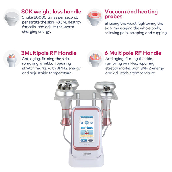 SQ176A Basic, 80K Cavitation 4in1 Body Sculpt Machine | Tripolar & 6-Pole RF Negative Pressure Massage, Skin Rejuvenation Lifting Toning Body Shaping Device for Home Spa