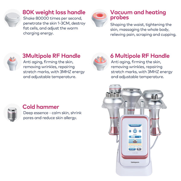 SQ176B Pro, 5in1 80K Cavitation  Machine, Multi-Polar RF Skin Firming Facial Lifting Vacuum Massage Cold Therapy Body Contouring Beauty Device for Home & Professional Salon Use