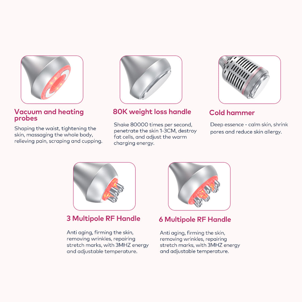 SQ176B Pro, 5in1 80K Cavitation  Machine, Multi-Polar RF Skin Firming Facial Lifting Vacuum Massage Cold Therapy Body Contouring Beauty Device for Home & Professional Salon Use