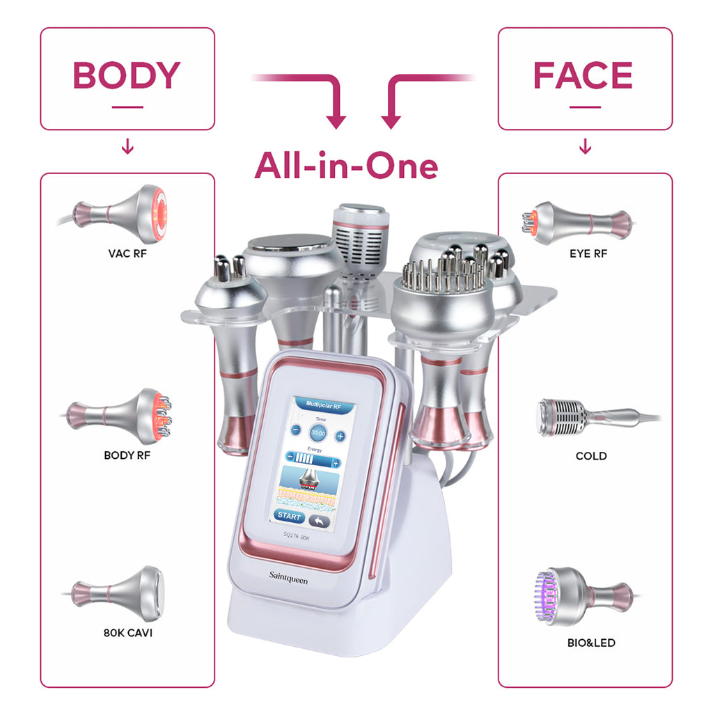 SQ176C Pro, 6in1 80K Body Sculpting Machine | Multifunctional RF Radio Frequency Body Shaping, Vacuum Massage, Cold Compress, BIO&LED Light Therapy for Face & Body Skin Tightening Body Contouring