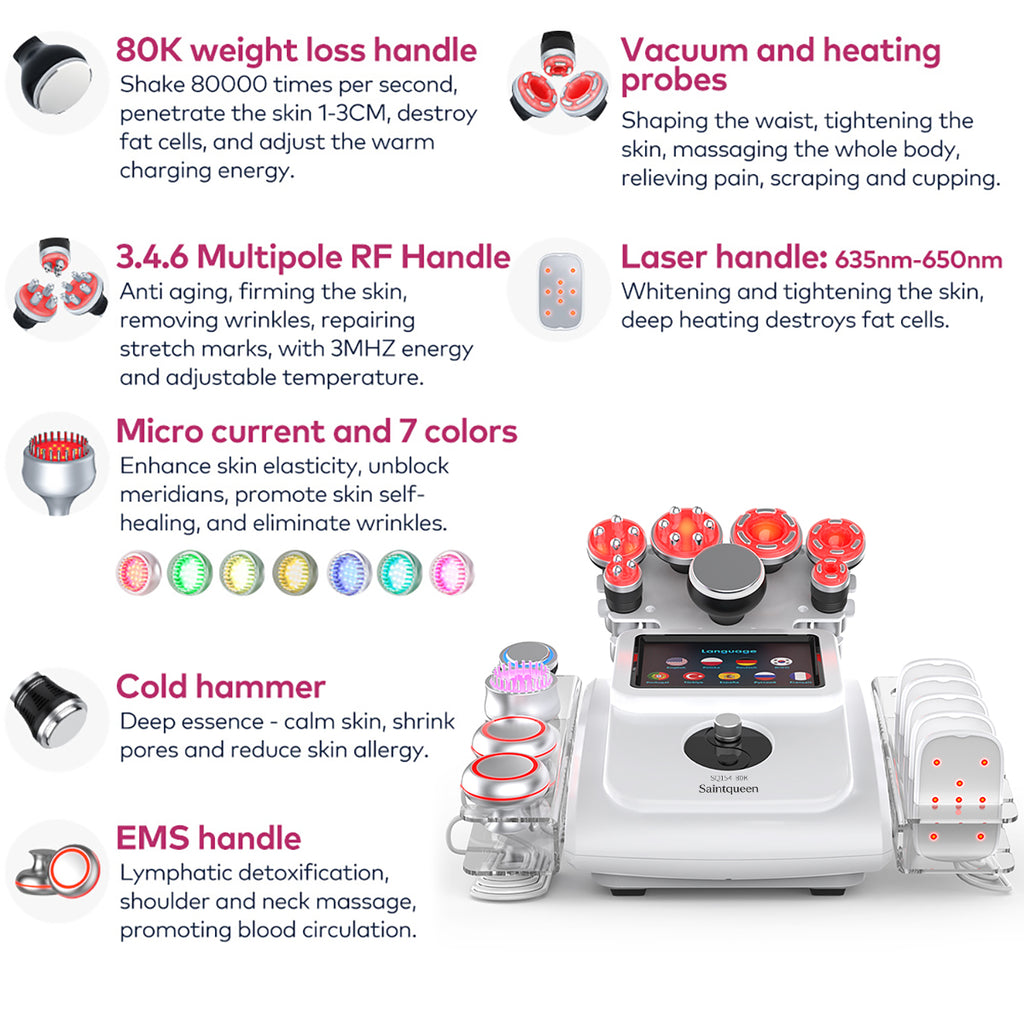 SQ154A Max, 11in1 80K Ultrasonic Cavitation Machine with Laser Board, RF Vacuum EMS Cold Hammer BIO-LED Multifunctional Body Sculpting Skin Tightening