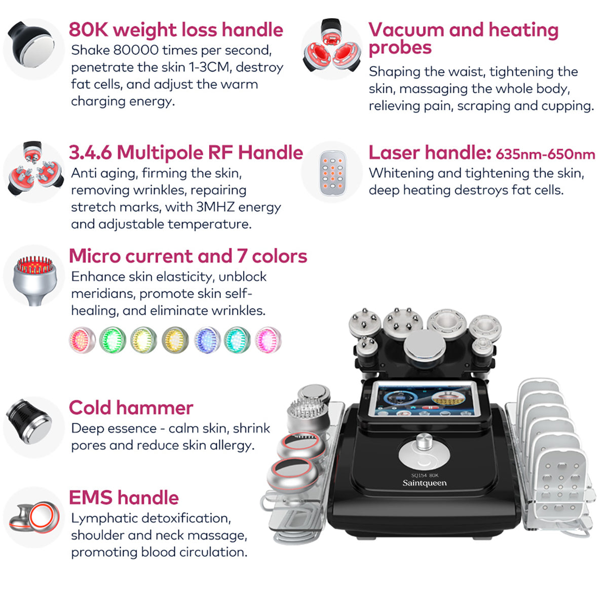 SQ154D Max, 11in1 80K Cavitation RF Vacuum Beauty Machine with Laser EMS Microcurrent Pads Professional Body & Facial Shaping Skin Lifting Secondary image