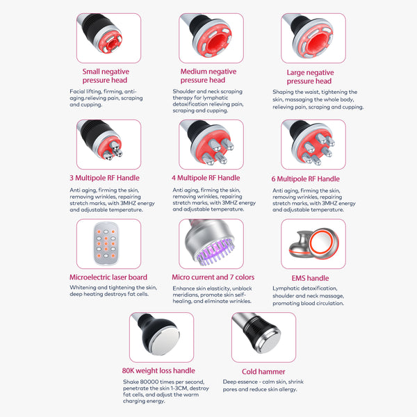 SQ154D Max, 11in1 80K Cavitation RF Vacuum Beauty Machine with Laser EMS Microcurrent Pads Professional Body & Facial Shaping Skin Lifting