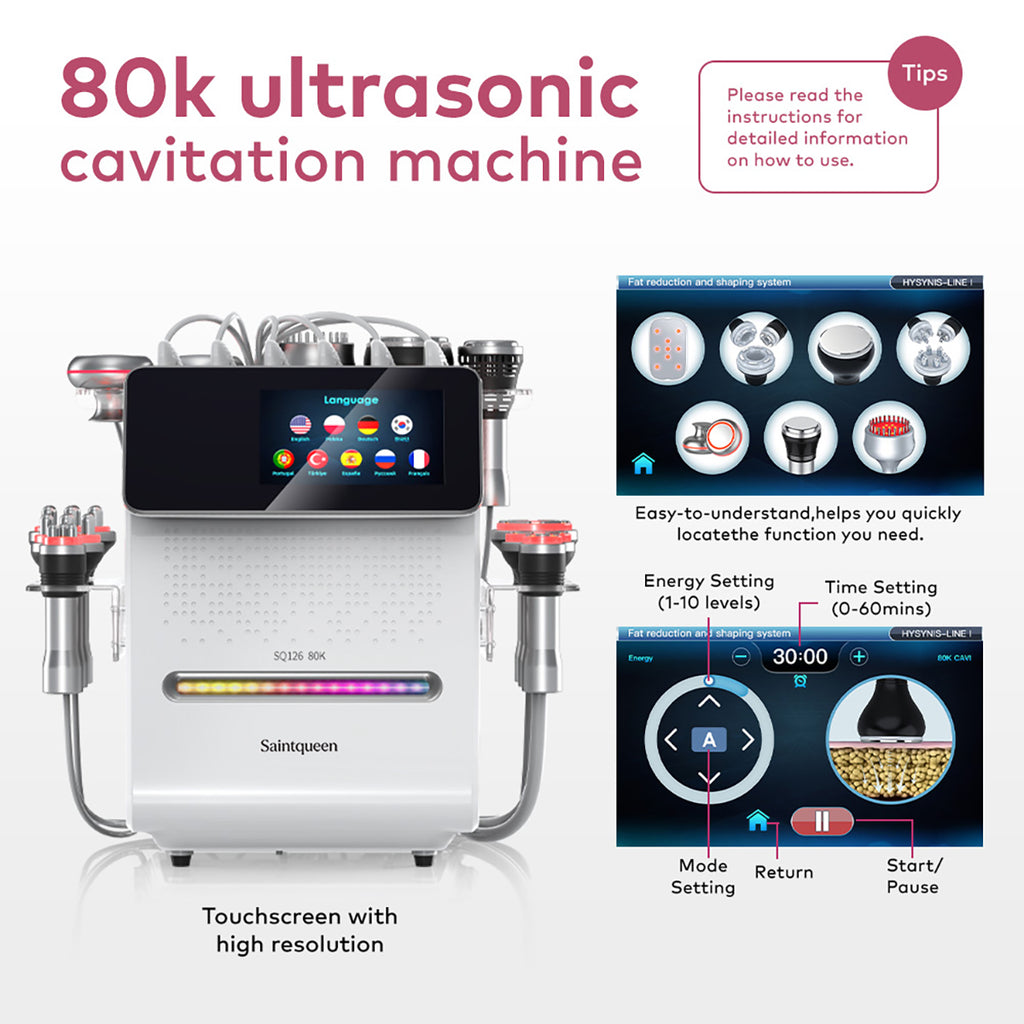 SQ126A Max, 11in1 80K Lipolaser Cavitation Machine, Multi-Polar RF Vacuum Cupping Cold Head Laser BIO-LED EMS Body Shaping Skin Lifting Anti-Aging Beauty Machine For Salon Home Use