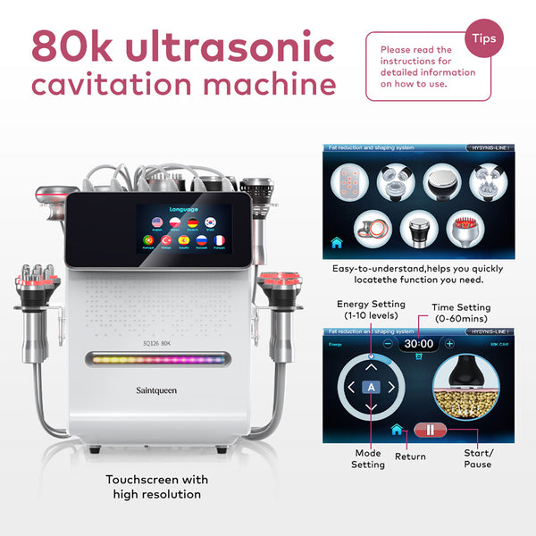 SQ126A Max, 11in1 80K Lipolaser Cavitation Machine, Multi-Polar RF Vacuum Cupping Cold Head Laser BIO-LED EMS Body Shaping Skin Lifting Anti-Aging Beauty Machine For Salon Home Use