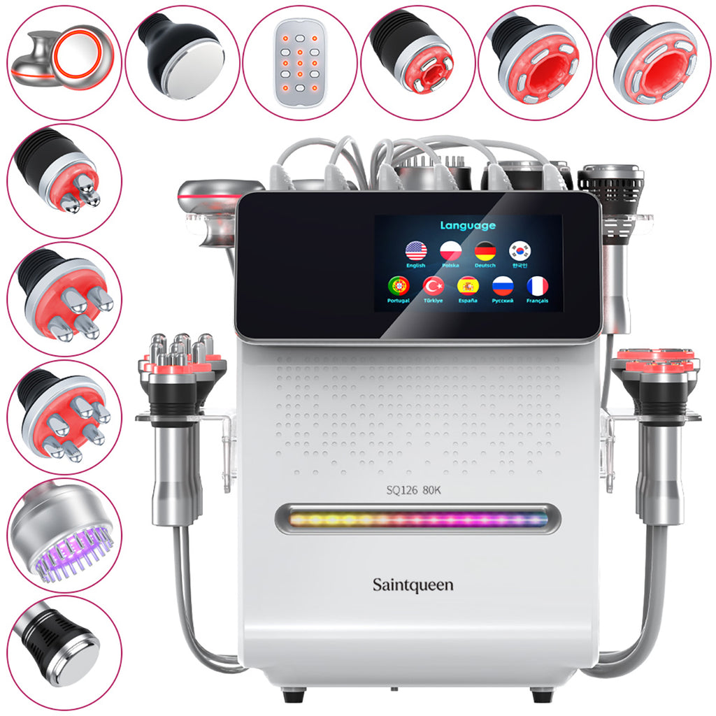 SQ126B Max, 11in1 80K Cavitation Machine Multifunctional RF Vacuum Cold Head Laser BIO-LED EMS Pads Body Sculpting Skin Lifting Beauty Device for Salon Home Use