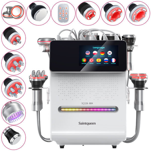 SQ126B Max, 11in1 80K Cavitation Machine Multifunctional RF Vacuum Cold Head Laser BIO-LED EMS Pads Body Sculpting Skin Lifting Beauty Device for Salon Home Use