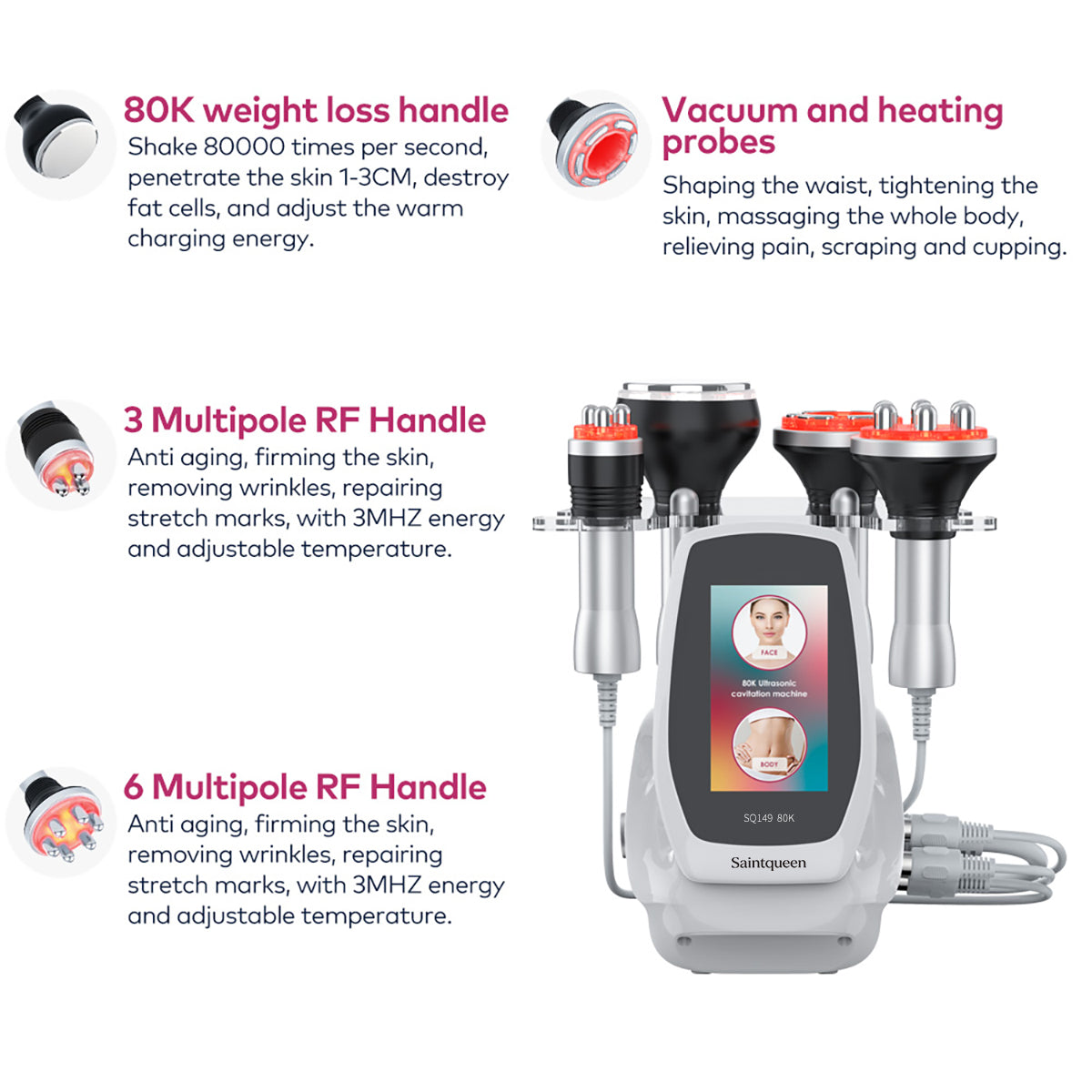 SQ149 Basic, 4in1 80K Body Sculpting Machine, Multipolar RF Skin Tightening & Negative Pressure Massage Body Contouring Device for Home Salon Use Secondary image