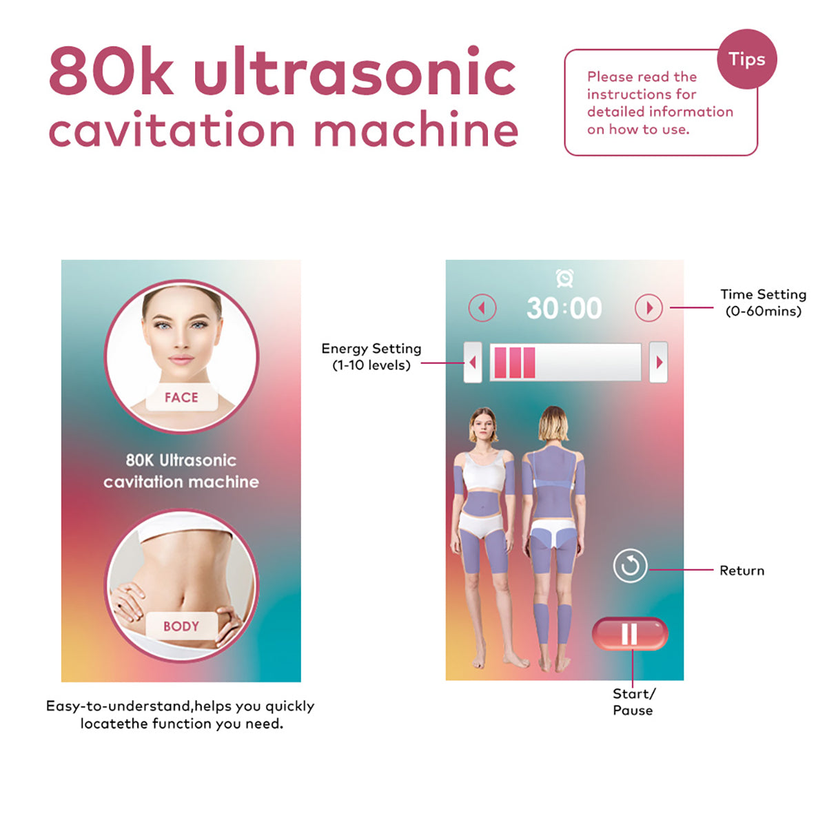 SQ149 Pro 6in1 80K Ultrasonic Cavitation Body Sculpting Machine, Multi-polar RF Skin Lifting, Vacuum Massage & EMS Body Contouring Device for Body Shaping Facial Tightening