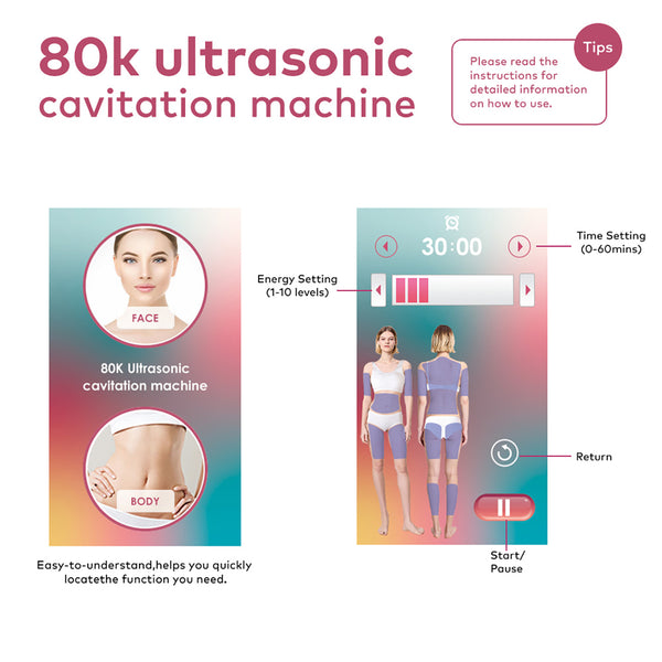 SQ149 Pro 6in1 80K Ultrasonic Cavitation Body Sculpting Machine, Multi-polar RF Skin Lifting, Vacuum Massage & EMS Body Contouring Device for Body Shaping Facial Tightening