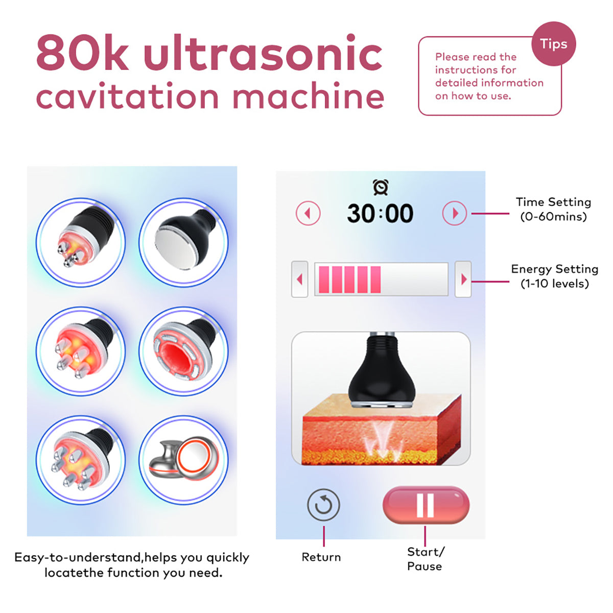 SQ148B Pro, 6in1 80K Cavitation Machine, Multipolar RF EMS Negative Pressure Body Sculpting Machine, Skin Lifting Tightening for Face & Body