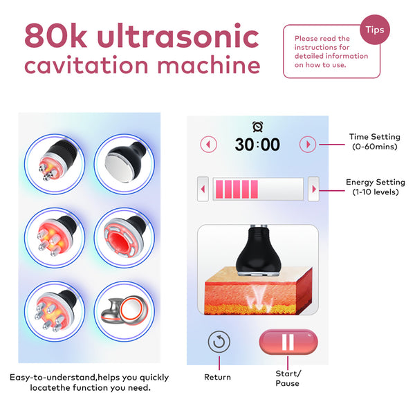 SQ148B Pro, 6in1 80K Cavitation Machine, Multipolar RF EMS Negative Pressure Body Sculpting Machine, Skin Lifting Tightening for Face & Body