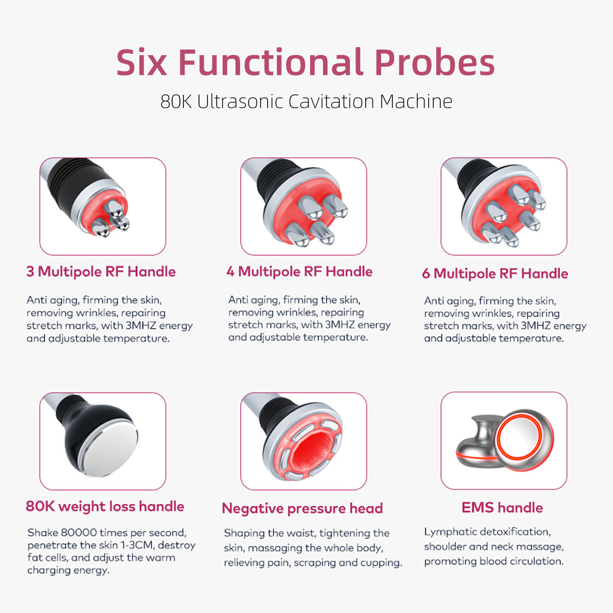 SQ148B Pro, 6in1 80K Cavitation Machine, Multipolar RF EMS Negative Pressure Body Sculpting Machine, Skin Lifting Tightening for Face & Body