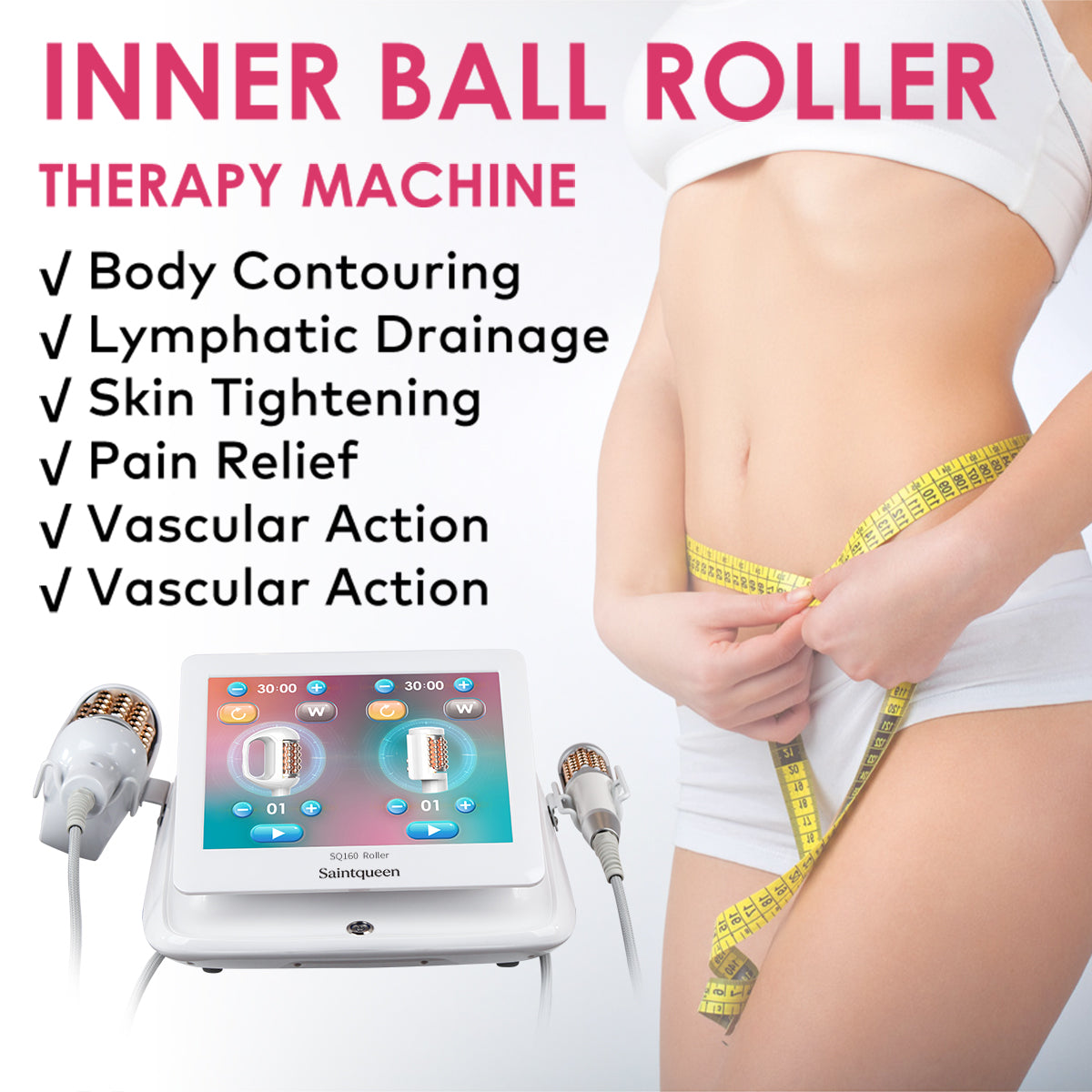 SQ160B Inner Ball Roller Machine, 360° Rotation Compression Micro-Vibration Body & Face Contouring Device, Dual Handle Lymphatic Drainage Skin Smoothing Skin Tightening