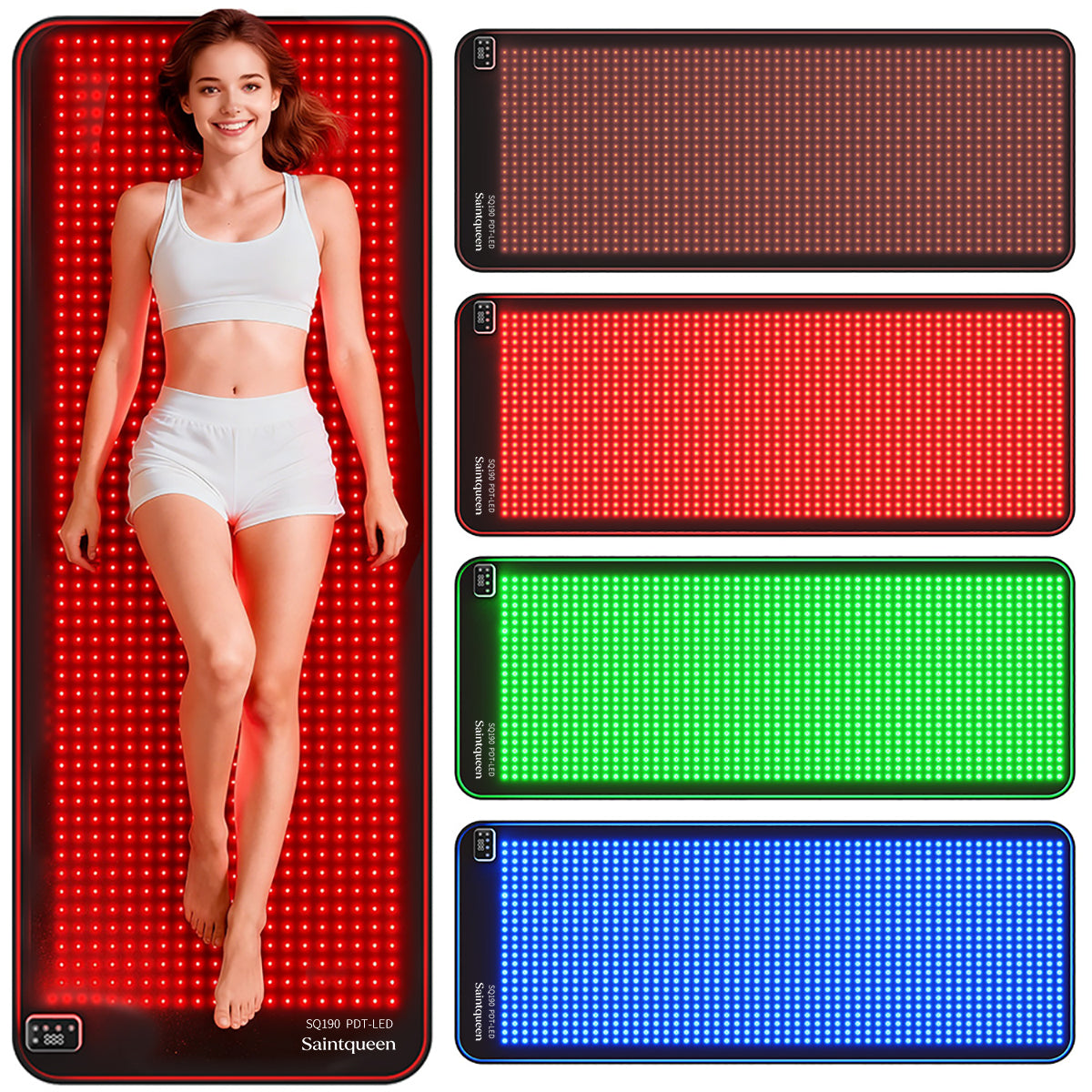 SQ190 Red Light Therapy Pad, 1344 LEDs Near-Infrared Light Therapy Mat 620-625nm 520-525nm 465-470nm 845-850nm Multi-Color Light Therapy Device Main image