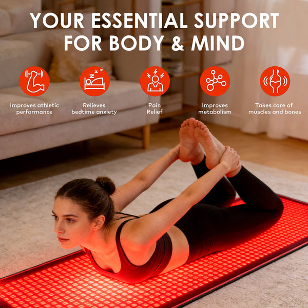 SQ190 Red Light Therapy Pad, 1344 LEDs Near-Infrared Light Therapy Mat 620-625nm 520-525nm 465-470nm 845-850nm Multi-Color Light Therapy Device