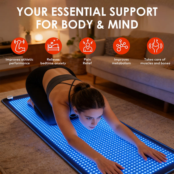 SQ190 Red Light Therapy Pad, 1344 LEDs Near-Infrared Light Therapy Mat 620-625nm 520-525nm 465-470nm 845-850nm Multi-Color Light Therapy Device