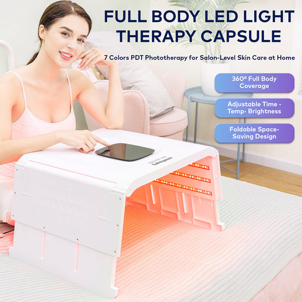 SQ22 Foldable Mini Space Capsule Full-Body, 7-Color 468 Beads LED Light Therapy Machine Light NIR Phototherapy Skin Rejuvenation with Time Temp Brightness Control