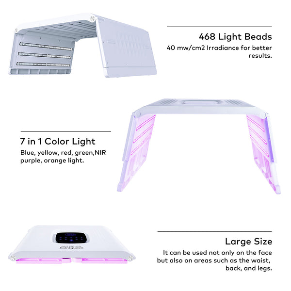 SQ22 Foldable Mini Space Capsule Full-Body, 7-Color 468 Beads LED Light Therapy Machine Light NIR Phototherapy Skin Rejuvenation with Time Temp Brightness Control
