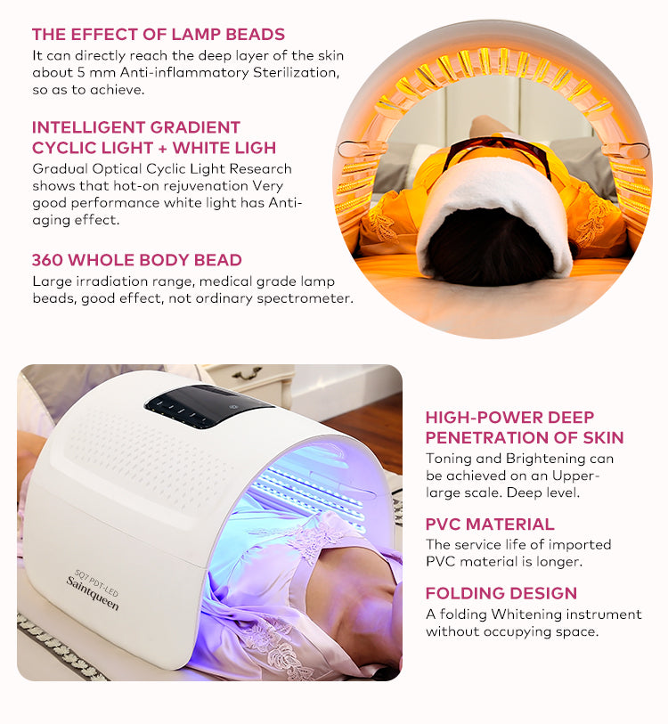 SQ7 LED Spectrometer Whitening Light Cabin TKC-2020DR, 360 Beads Red Blue Green Yellow 4-Colors Phototherapy Skin Rejuvenation Beauty Device with Time & Temperature Control