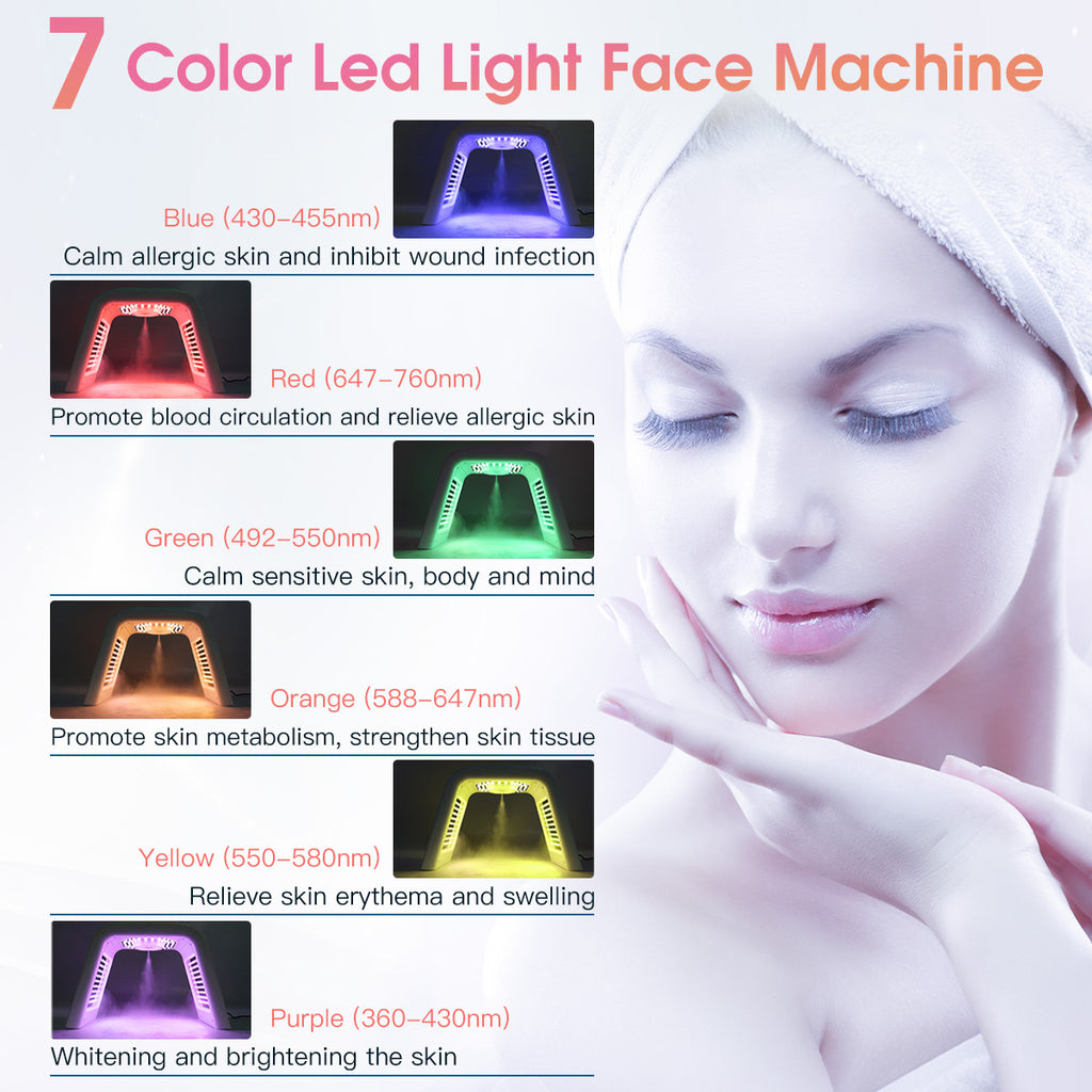 SQ75 170 Beads PDT Photon Therapy Machine,7-Color LED Light Skin Care Spectrometer Built-in Ultrasonic Nano Steam Mist for Face & Whole Body