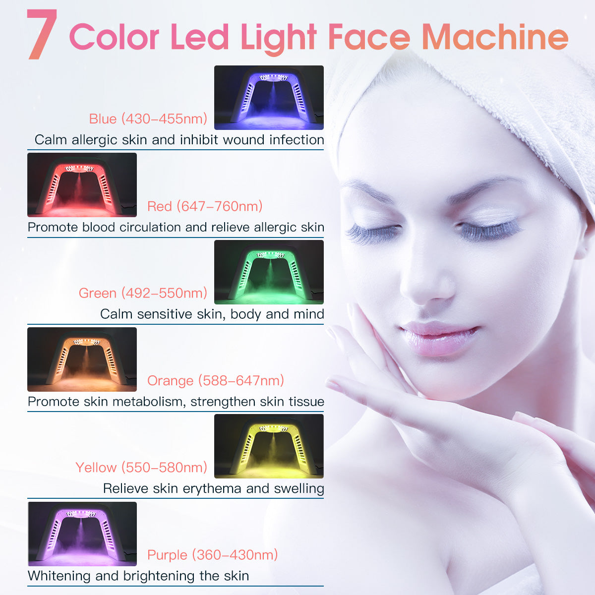 SQ75 170 Beads PDT Photon Therapy Machine,7-Color LED Light Skin Care Spectrometer Built-in Ultrasonic Nano Steam Mist for Face & Whole Body