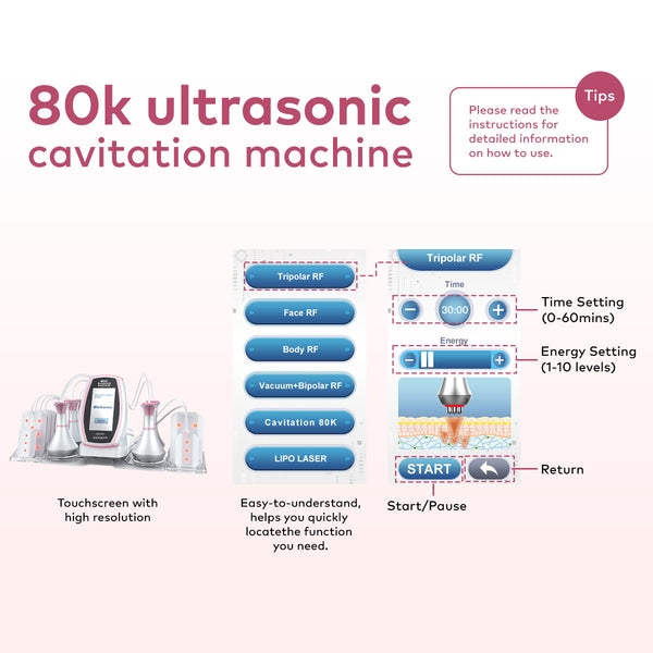 SQ54 Pro, 6in1 80K Cavitation Machine, Multifunctional RF Body Sculpting Lipo Laser Vacuum Massage Device for Body Shaping Skin Tightening Anti-Aging Facial Lifting