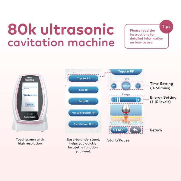 SQ54 Pro, 5in1 80K Cavitation Machine, Multipolar RF Body Shaping & Skin Lifting Device, Vacuum Massage Anti-Aging Beauty Machine for Face & Body Home Use