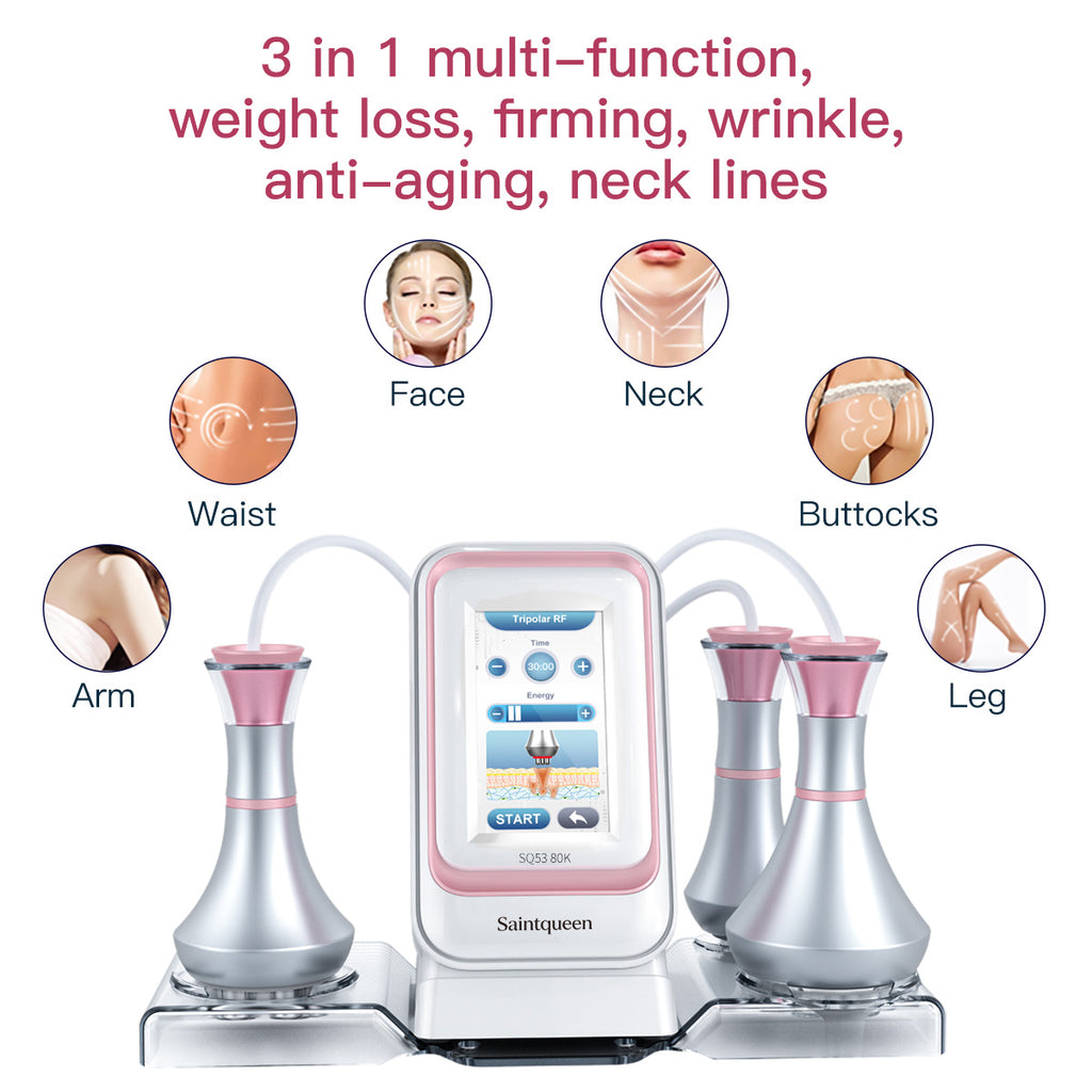 SQ53 Basic, 3in1 80K Cavitation Machine, 3-Pole & 4-Pole Radio Frequency Skin Lifting Tightening for Body Shaping Facial Anti-Aging Skin Rejuvenation