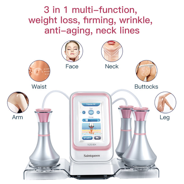 SQ53 Basic, 3in1 80K Cavitation Machine, 3-Pole & 4-Pole Radio Frequency Skin Lifting Tightening for Body Shaping Facial Anti-Aging Skin Rejuvenation