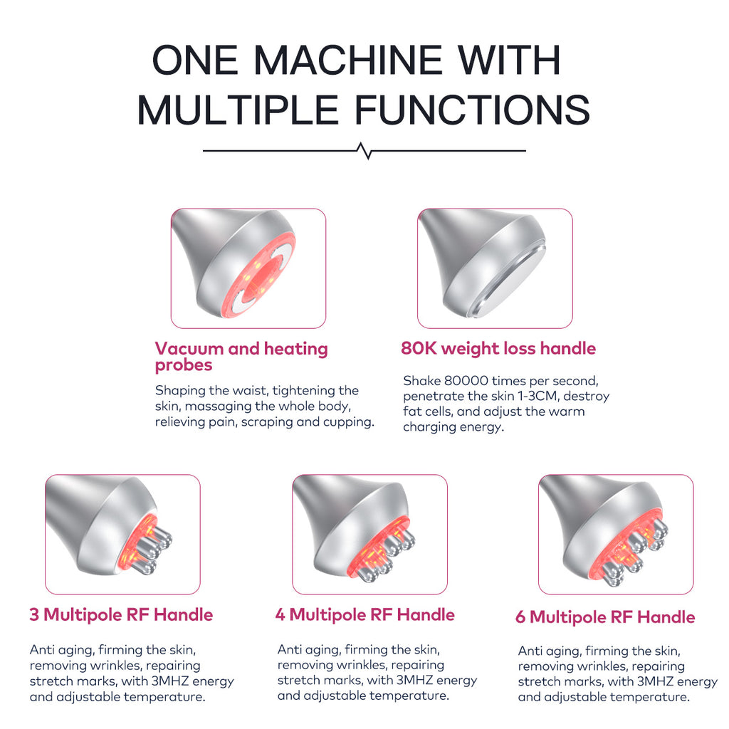SQ52 Pro, 5in1 80K Ultrasonic Cavitation System, Multi-Polar RF Vacuum Massage Machine, Body Contouring Lymph Drainage Skin Firming Anti-Aging for Face Neck Body