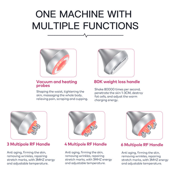 SQ52 Pro, 5in1 80K Ultrasonic Cavitation System, Multi-Polar RF Vacuum Massage Machine, Body Contouring Lymph Drainage Skin Firming Anti-Aging for Face Neck Body