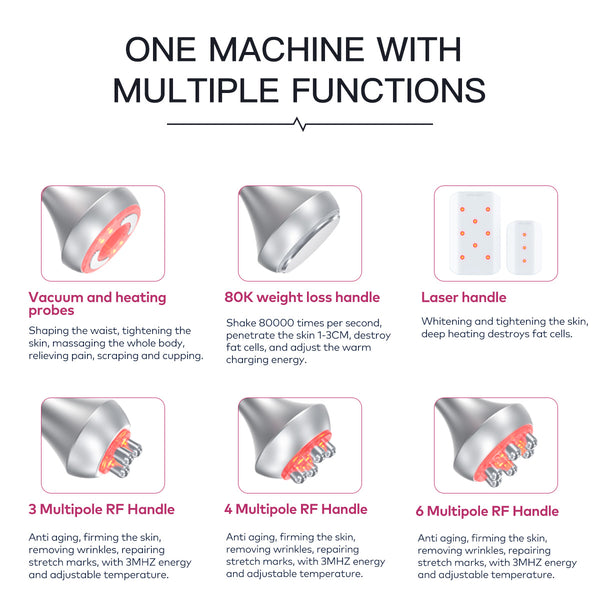 SQ52 Pro, 6in1 80K Cavitation Machine, Multi-Polar RF Vacuum Lipo Laser Body Sculpting Skin Tightening Beauty Device for Home & Salon Use
