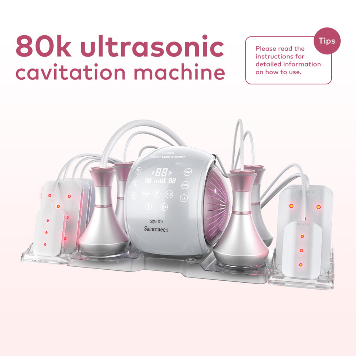SQ52 Pro, 6in1 80K Cavitation Machine, Multi-Polar RF Vacuum Lipo Laser Body Sculpting Skin Tightening Beauty Device for Home & Salon Use