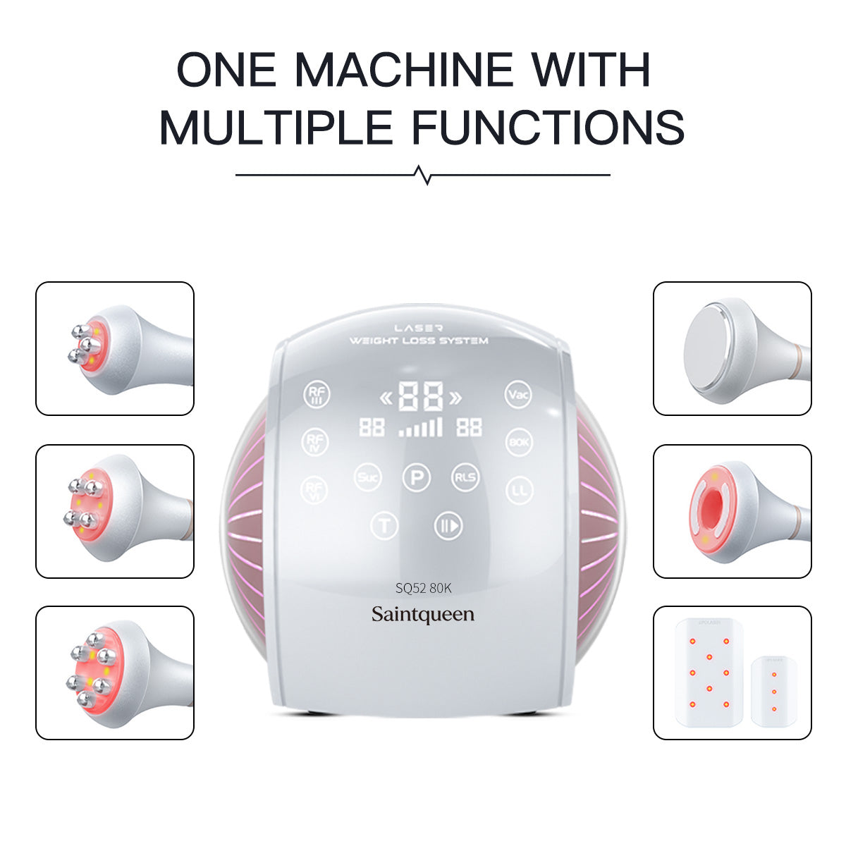 SQ52 Pro, 6in1 80K Cavitation Machine, Multi-Polar RF Vacuum Lipo Laser Body Sculpting Skin Tightening Beauty Device for Home & Salon Use