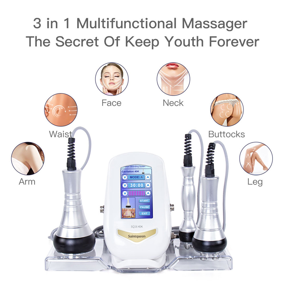SQ16 Basic, 3in1 40K Cavitation Instrument, Body Contouring Multipolar Tripolar Tetrapolar RF Skin Lifting Tightening Body Shaping Skin Smoothing