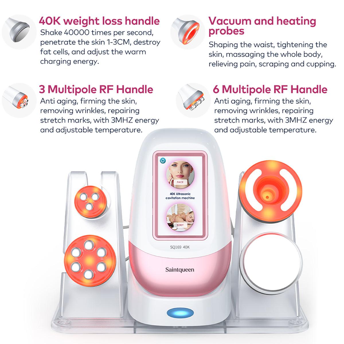 SQ169 Basic, 4in1 Home 40K Cavitation Body Sculpting Machine Multi-Polar RF Vacuum Massage Skin Firming Contouring Beauty Tool for Face Body Secondary image