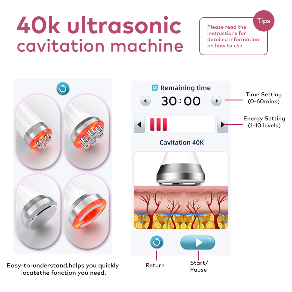 SQ169 Basic, 4in1 Home 40K Cavitation Body Sculpting Machine Multi-Polar RF Vacuum Massage Skin Firming Contouring Beauty Tool for Face Body