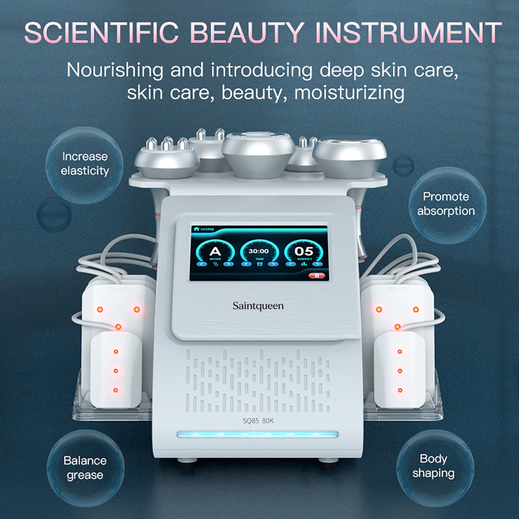 SQ85C Pro, 6in1 80K Ultrasonic Cavitation Machine Lipo Laser Multi-Pole RF Vacuum Massage Body Sculpting Skin Tightening Machine for Salon & Home Use