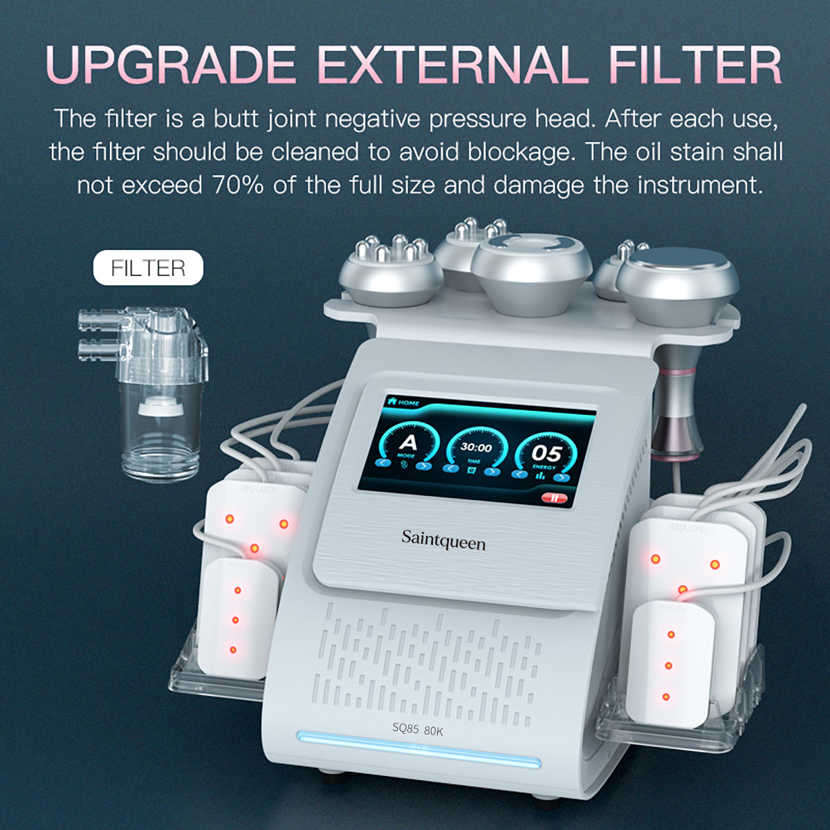 SQ85C Pro, 6in1 80K Ultrasonic Cavitation Machine Lipo Laser Multi-Pole RF Vacuum Massage Body Sculpting Skin Tightening Machine for Salon & Home Use