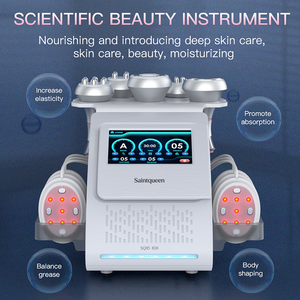 SQ85B Pro, 6in1 80K Ultrasonic Cavitation Machine, Multi-Polar RF Vacuum Massage Laser EMS Pads Body Sculpting Device, Skin Tightening & Facial Lifting Beauty Equipment
