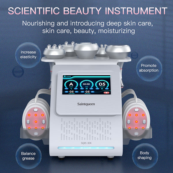 SQ85B Pro, 6in1 80K Ultrasonic Cavitation Machine, Multi-Polar RF Vacuum Massage Laser EMS Pads Body Sculpting Device, Skin Tightening & Facial Lifting Beauty Equipment