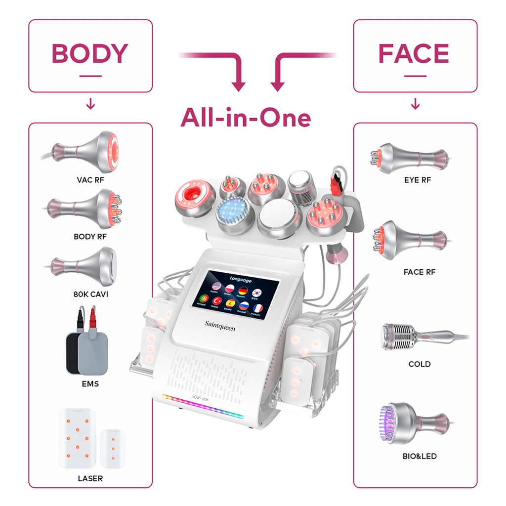 SQ85D Plus, 9in1 80K Ultrasonic Cavitation Machine, Multi-Pole RF Vacuum Lipo Laser Cold Hammer EMS Microcurrent Body Sculpting Skin Tightening Beauty Equipment