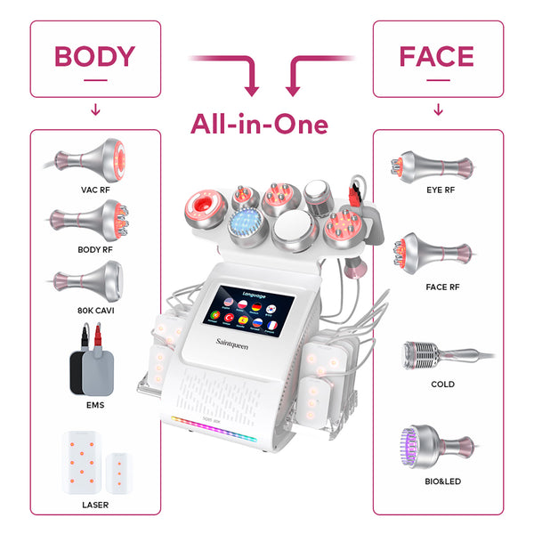SQ85D Plus, 9in1 80K Ultrasonic Cavitation Machine, Multi-Pole RF Vacuum Lipo Laser Cold Hammer EMS Microcurrent Body Sculpting Skin Tightening Beauty Equipment