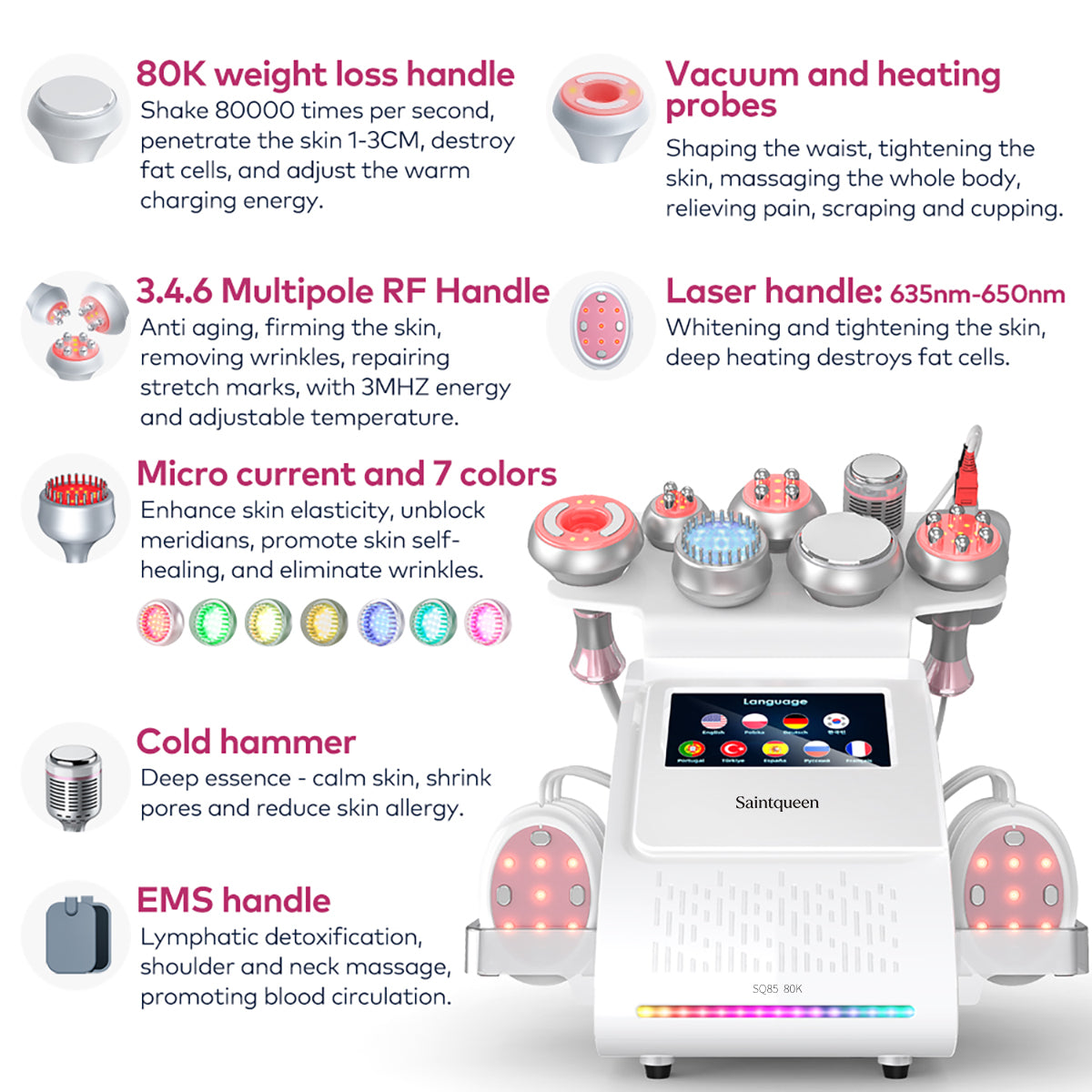 SQ85E Plus 9in1 80K Cavitation Machine, Multifunctional Body Sculpting Beauty Device with RF Heating, Ice Cool Hammer, Microcurrent Patch, Meridian Brush, EMS Laser Plate Secondary image
