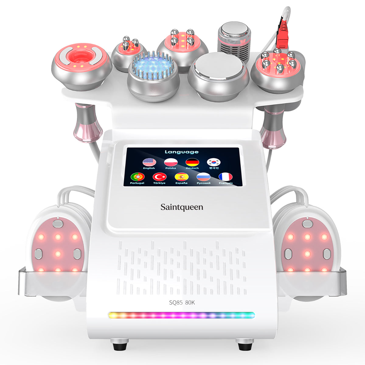 SQ85E Plus 9in1 80K Cavitation Machine, Multifunctional Body Sculpting Beauty Device with RF Heating, Ice Cool Hammer, Microcurrent Patch, Meridian Brush, EMS Laser Plate