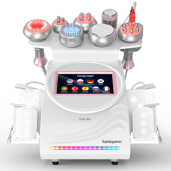 SQ90D Plus, 9in1 80K Ultrasonic Cavitation Machine | Multi-Polar RF Vacuum Lipo Laser Cold Hammer Meridian Brush Microcurrent Pad | Body Sculpting Skin Tightening Skin Smoothing