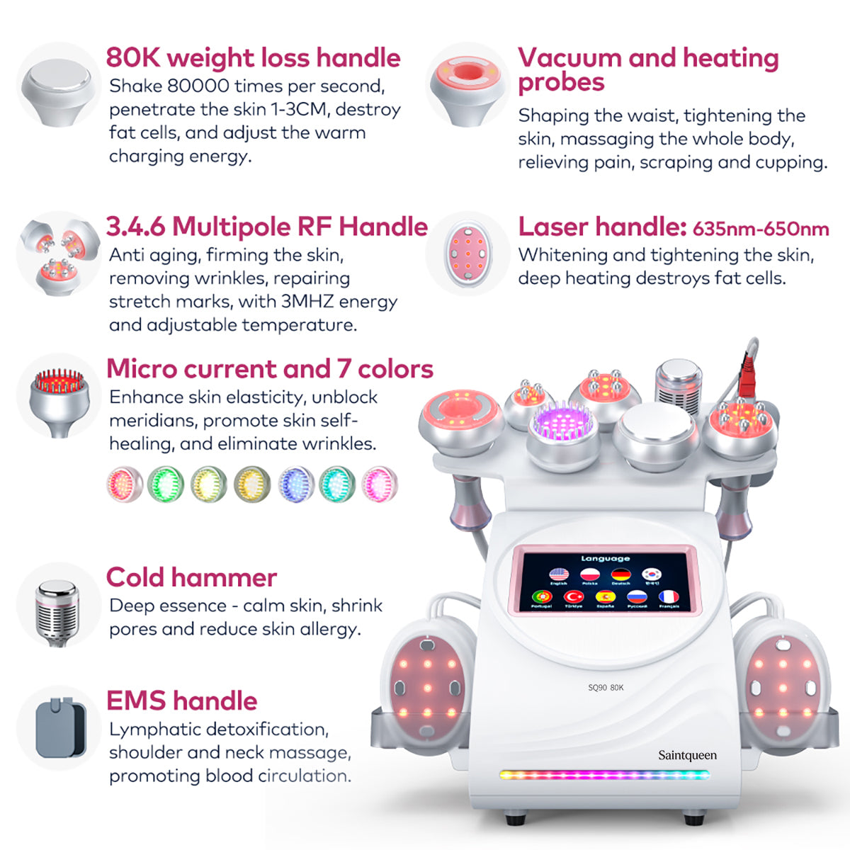 SQ90E Plus, 9in1 80K Cavitation Machine | Multipolar RF Vacuum RF EMS Microcurrent Lipo Laser Cold Hammer Meridian Brush, Body Sculpting Skin Tightening Secondary image