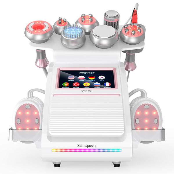 SQ92E Plus, 9in1 80K Cavitation Machine Multifunctional Body Shaping Device RF Radio Frequency Skin Tightening Ice Cold Hammer Microcurrent Massage